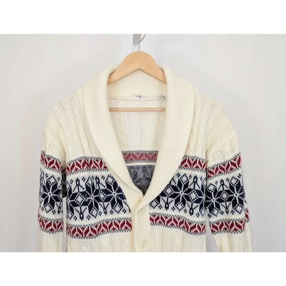 Vintage 80s Cardigan Sweater Cream Fair Isle Cable Knit Men's Size M Kentfield - Picture 2 of 5